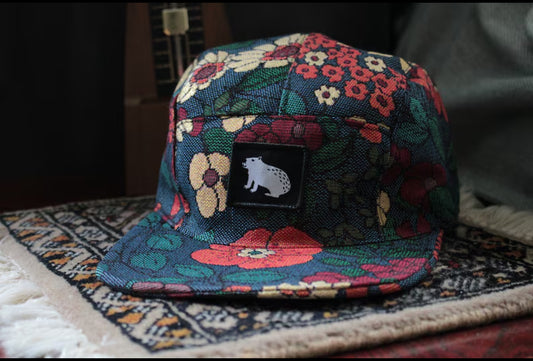 Handmade fivepanel series darker blue floral