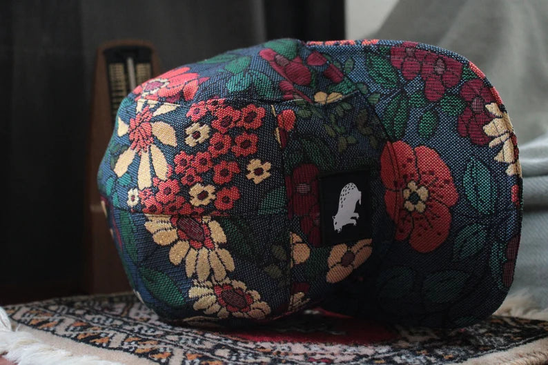 Handmade fivepanel series darker blue floral